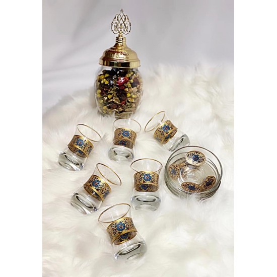 Turkish Blue & Gold Tea Set (Handmade)
